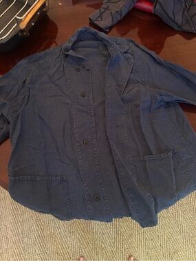 Muji Men's Navy Casual Button-Down Shirt Jacket 100% linen